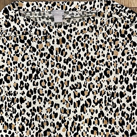 CHICO'S 2 US Size 12/14 Leopard Aztec Print Slinky Bell Sleeve Tunic‎ Top - Picture 4 of 12